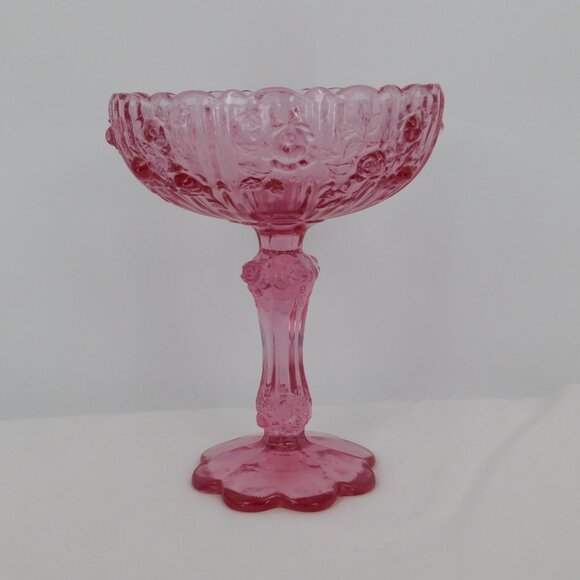 Fenton Other - Fenton Rose Colonial Pink Round Compote Pressed Glass 7.5" tall Stem VINTAGE